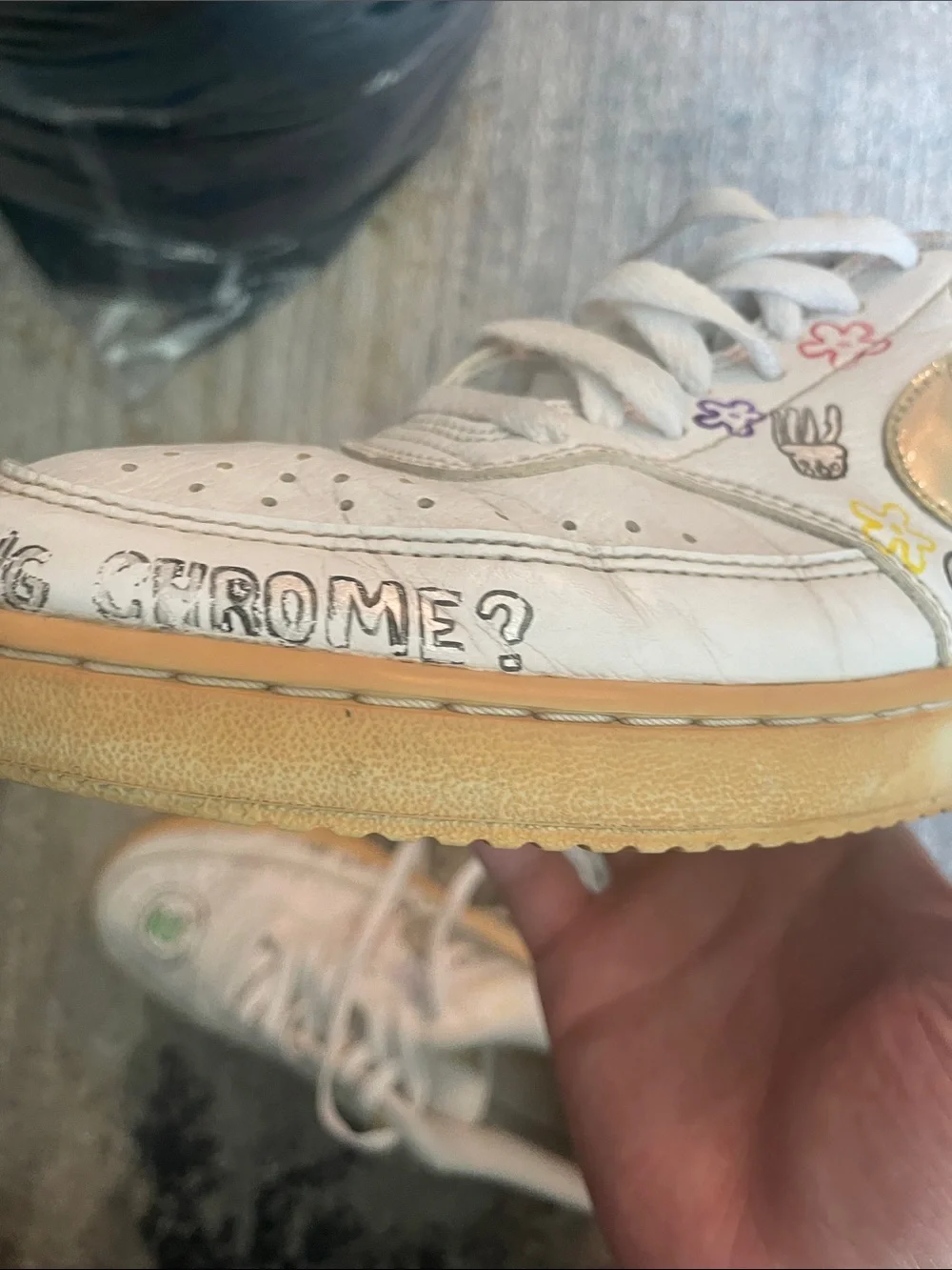 Custom Nike Kids White Sneakers with Multicolor Doodle Accents